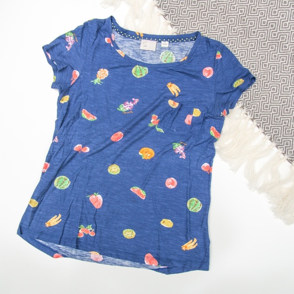 Anthropologie Tops - ✨Postmark | Blue Graphic Fruit Print Pocket Tee